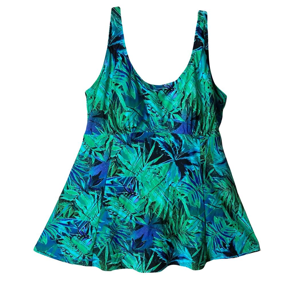 NWOT ISLAND PEARLS Swim Dress 1-Piece 20W Tropical Green Padded-Bra Adjust-Strap